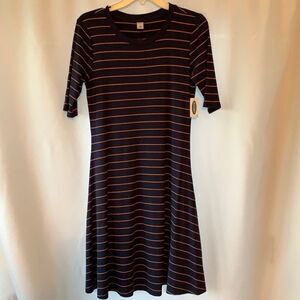 Old Navy size medium dress.  Navy with yellow/red stripes